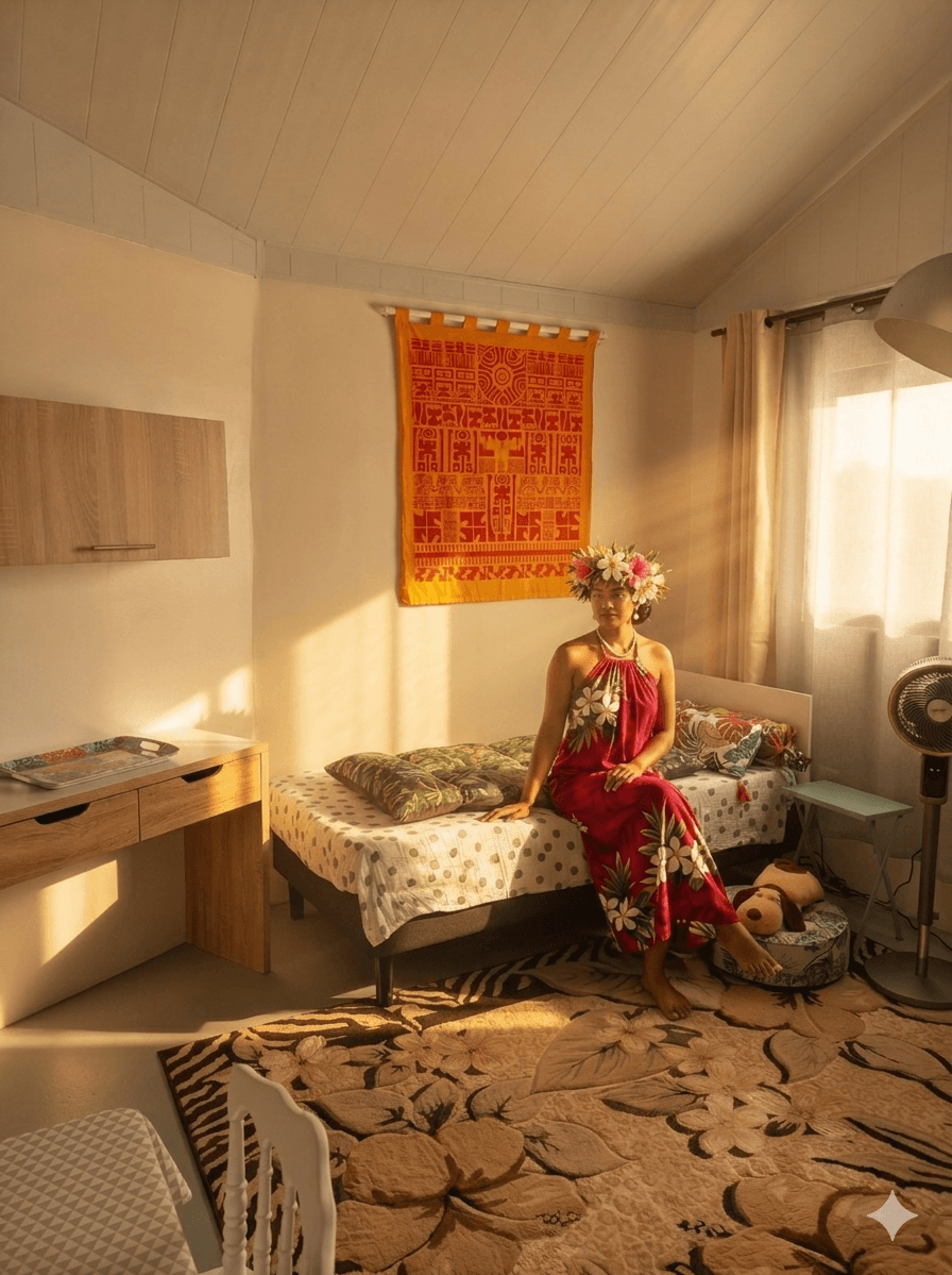 Chambre d'enfant avec lit simple et tenture orangée