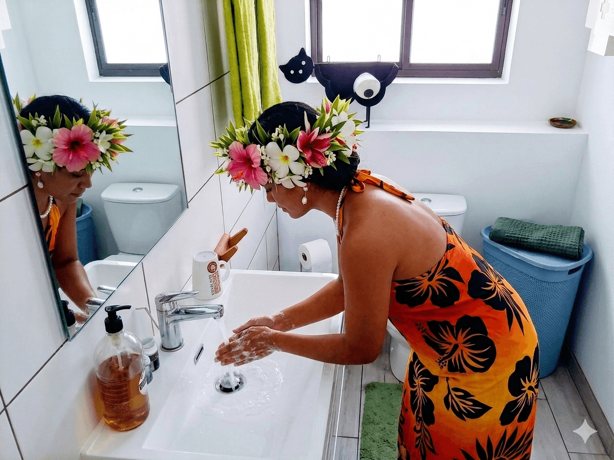Salle d'eau avec lavabo et toilettes
